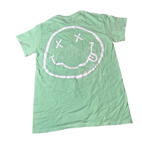 NIRVANA Tops - Nirvana Band Tee Distressed green white size small t shirt